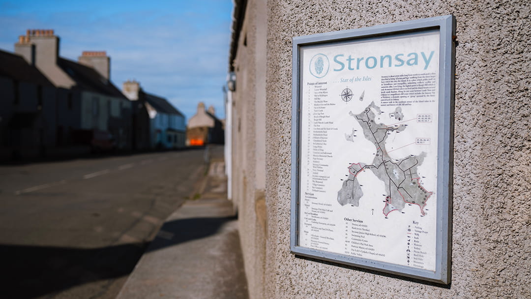 A visitor map in Stronsay showing things to see and do around the island