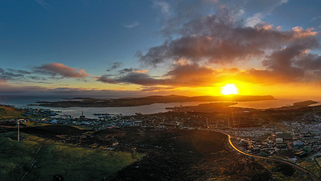 A winter sunset across Lerwick, Shetland