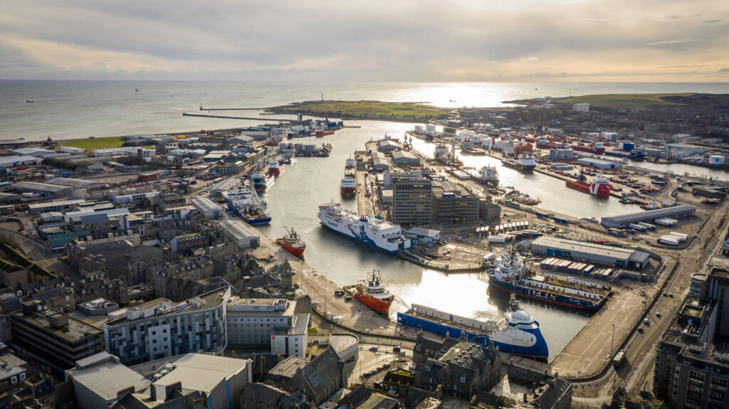 Aberdeen Harbour and the NorthLink Ferry Terminal from the air