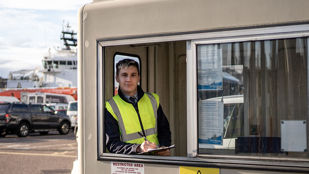 At the vehicle check in booth