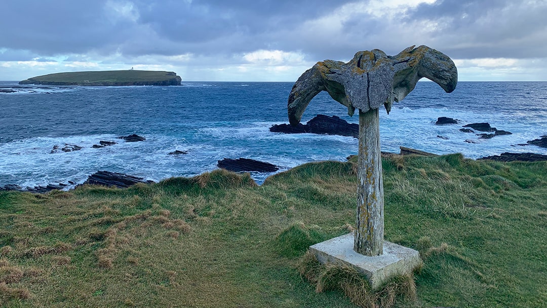 Birsay Whalebone overlooking the Brough of Birsay