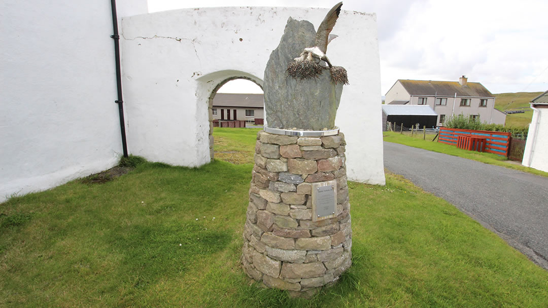 The Bobby Tulloch Memorial outside the Old Haa Museum on Yell in Shetland