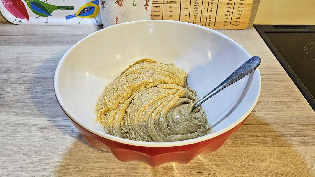 Combine the wet and dry ingredients to form a thick dough