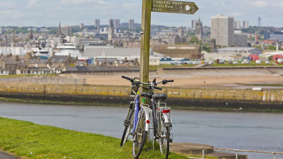 Bicycles with Aberdeen Beach in the background