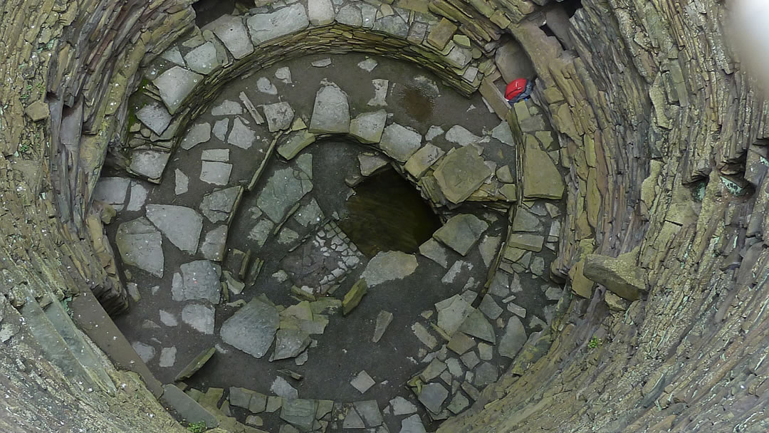View down inside Mousa Broch from the top