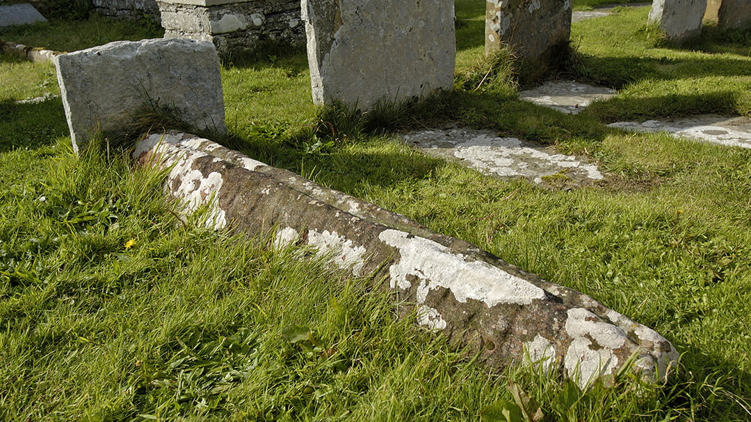Hogback gravestone at St Boniface Kirk in Papay, Orkney