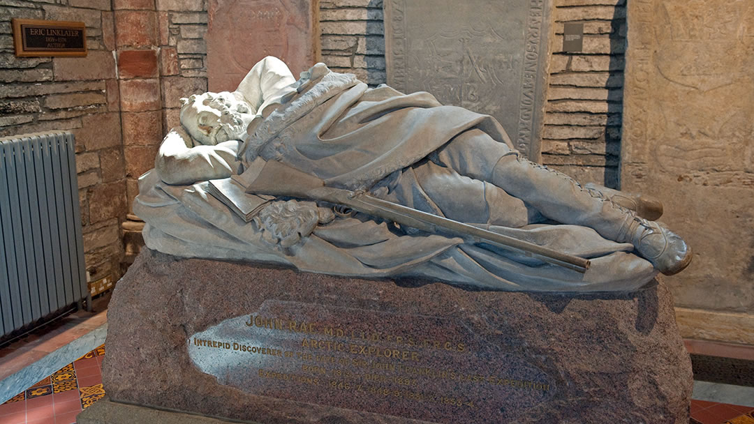 John Rae statue inside St Magnus Cathedral