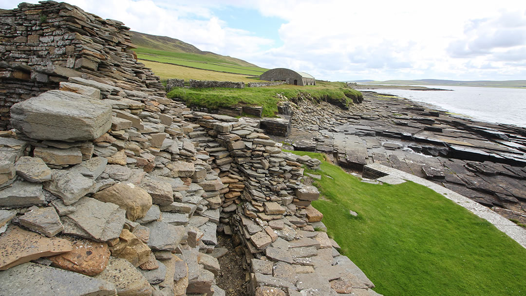 Midhowe Broch and Midhowe Chambered Cairn in Rousay, Orkney