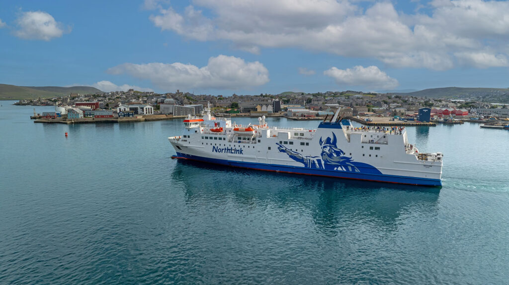 MV Hjaltland departing from Shetland
