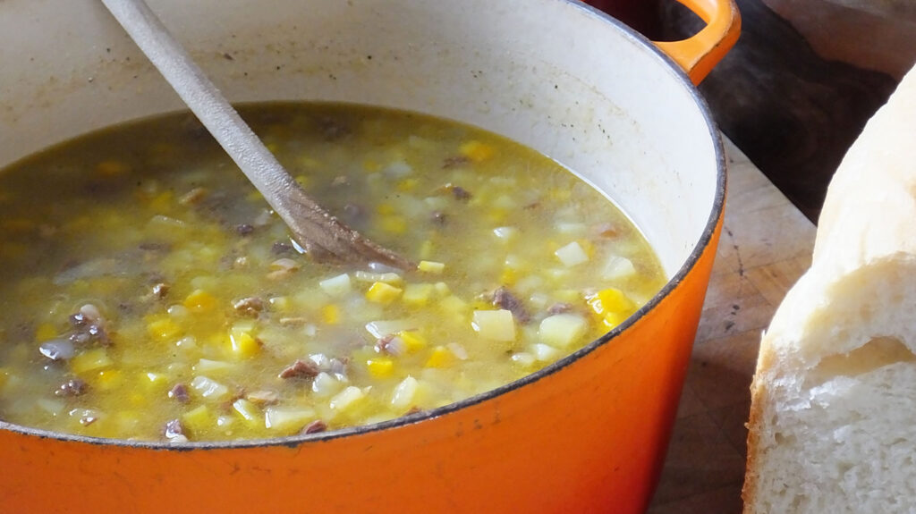 A pot of Reestit mutton soup