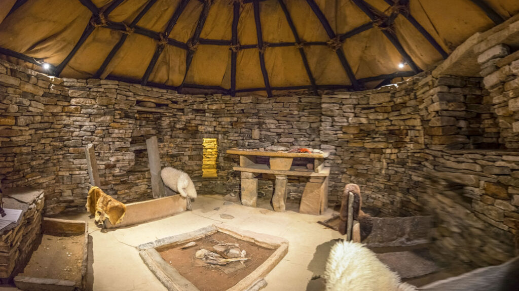 Inside the replica neolithic house at Skara Brae