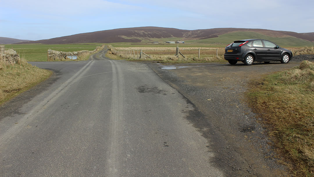 The car park for the walk to the Knowes of Trotty in Orkney