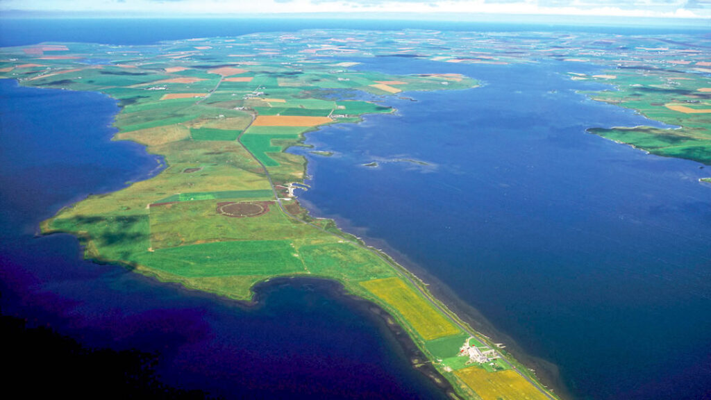 The Ring of Brodgar from the air in Stenness, Orkney