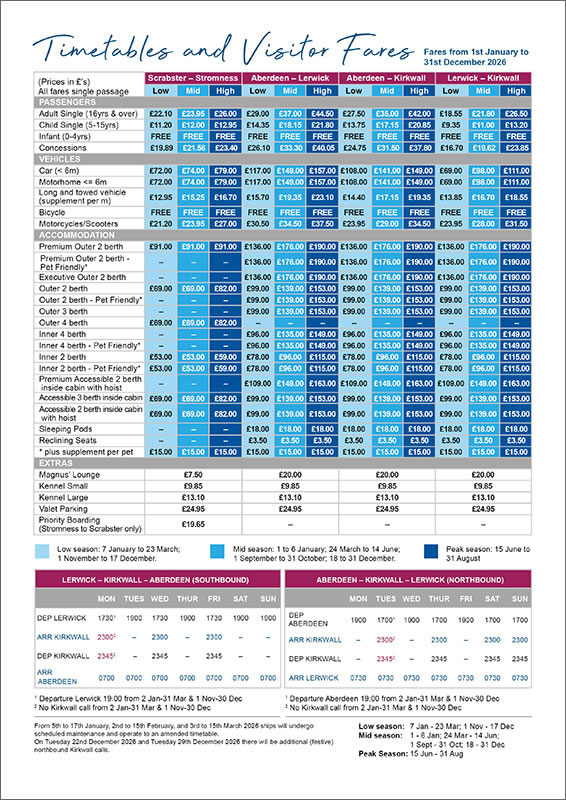 2026 Timetables and Visitor Fares