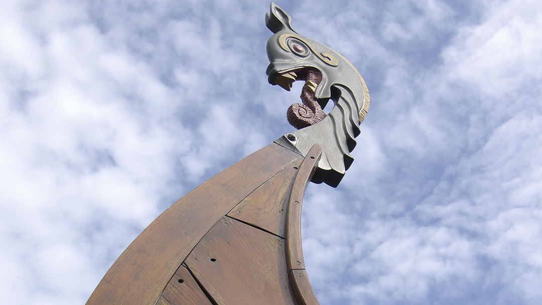 Viking ship outside the Orkneyinga Saga Centre