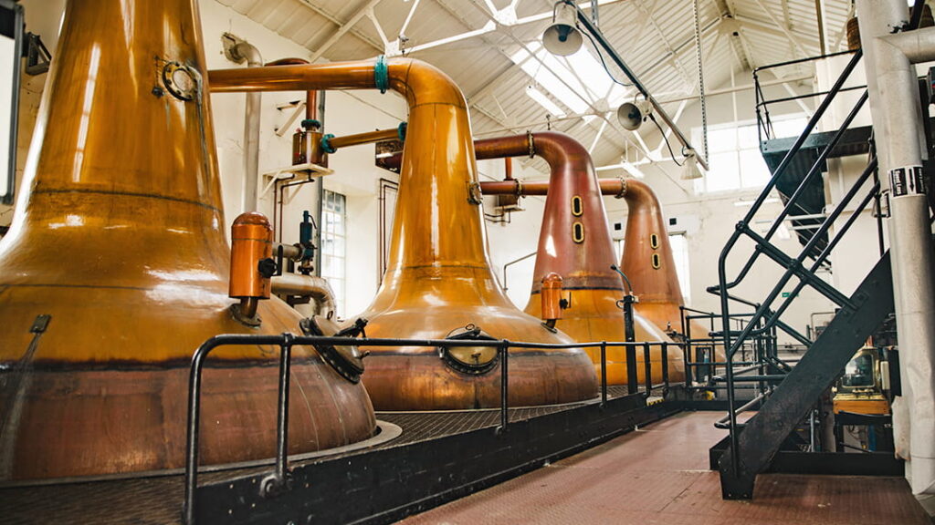 Whisky stills at Highland Park Distillery in Orkney